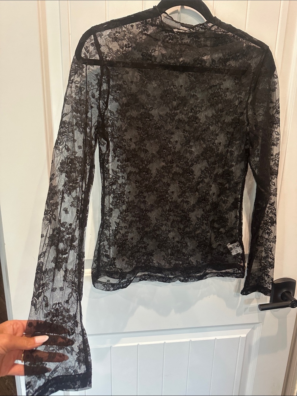 Black Sheer Lace Long-Sleeve Top